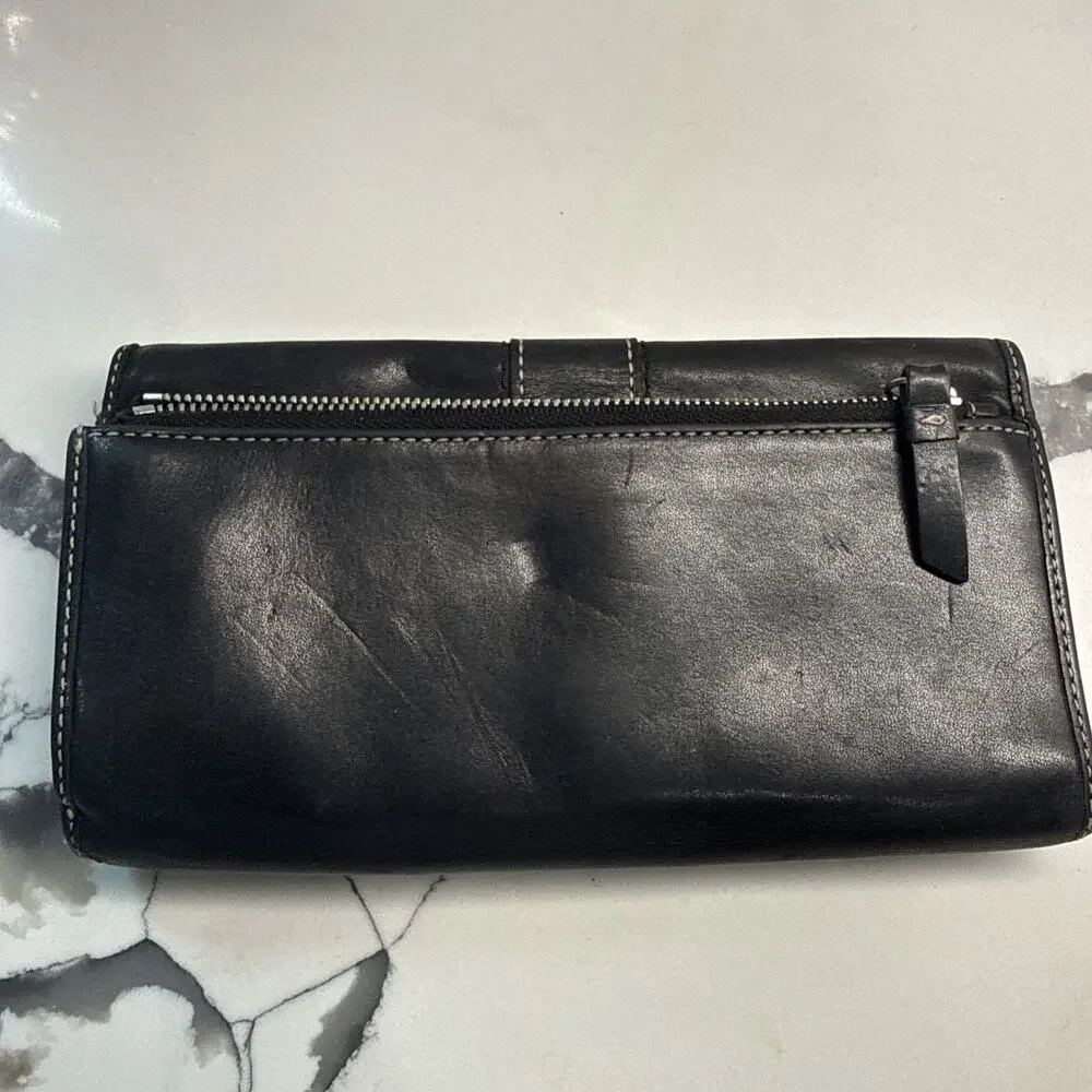 Vintage Coach Hampton Black Wallet Tri Fold Purple Interior Flaws